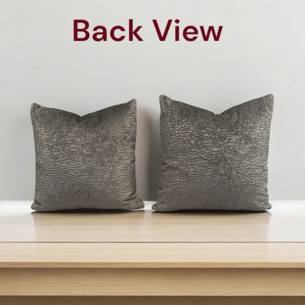 Set of 2 Custom 19” Gray Chenille Pillows, Down-Filled, Zipper Closure